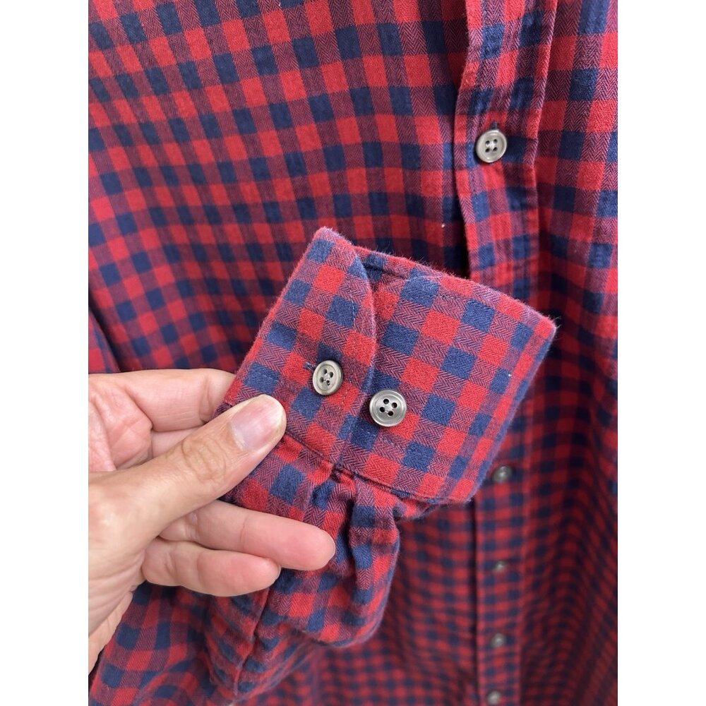 Ledbury Button Down Shirt Long Sleeve Red Blue Plaid Cotton Men’s 17 Tailored - Picture 6 of 9